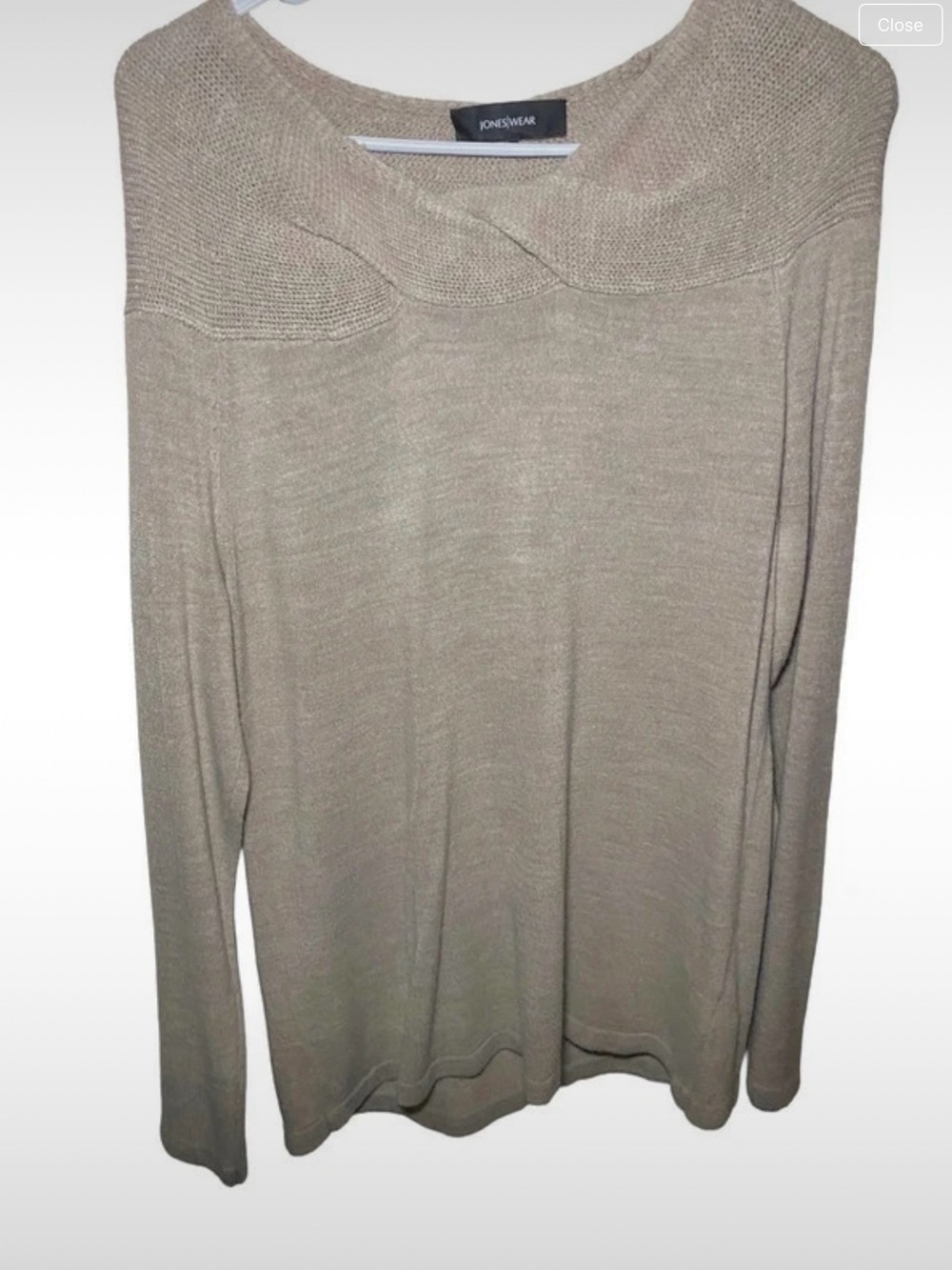 Jones Wear Off-the-Shoulder Lightweight Taupe-Beige Sweater